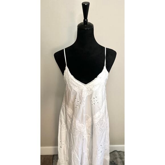 ZARA Women's Cut White Eyelet Floral Embroidered Sleeveless Maxi Dress Size XS - Picture 2 of 6